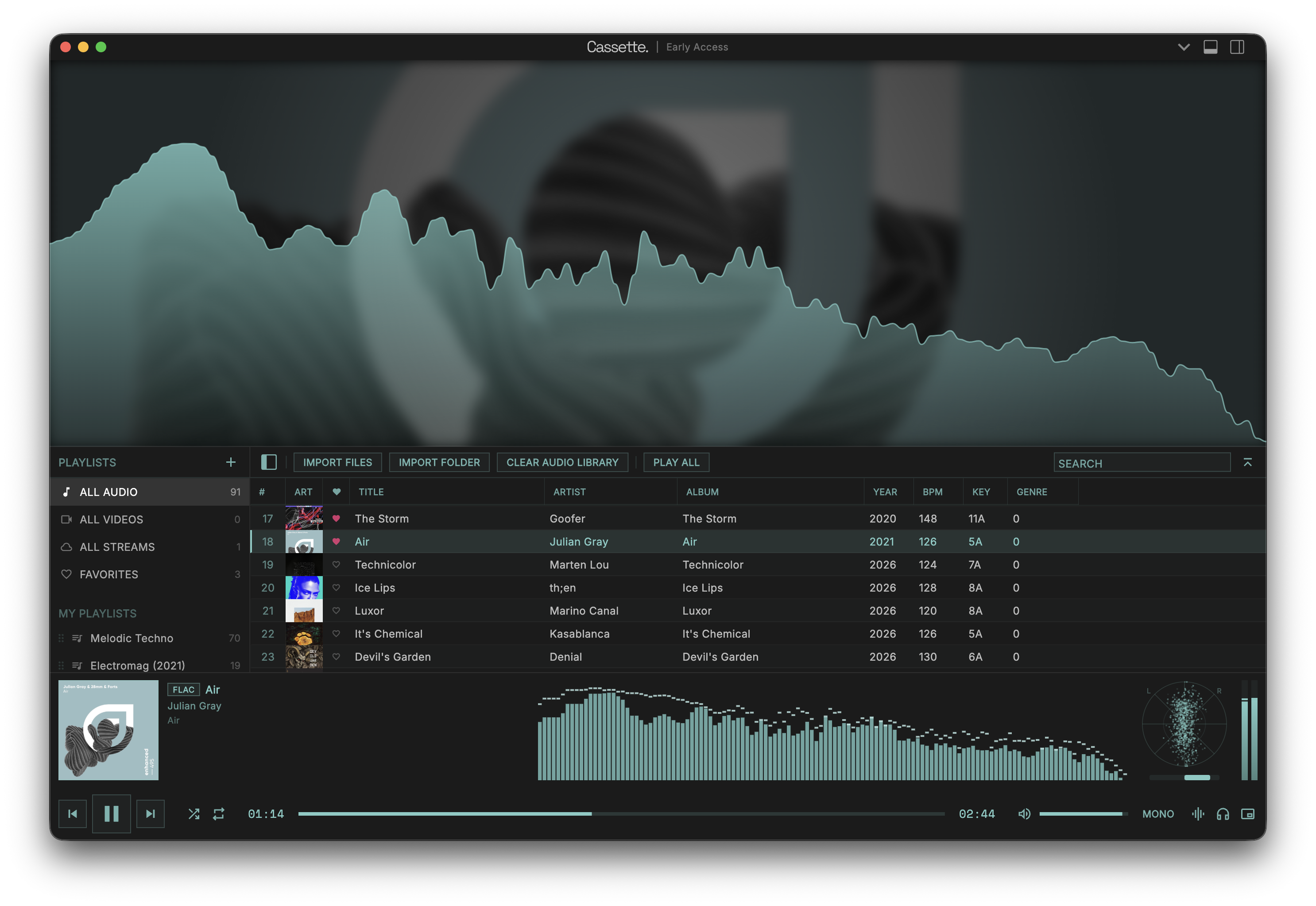 Cassette with a custom accent color applied: the entire interface recolors to match